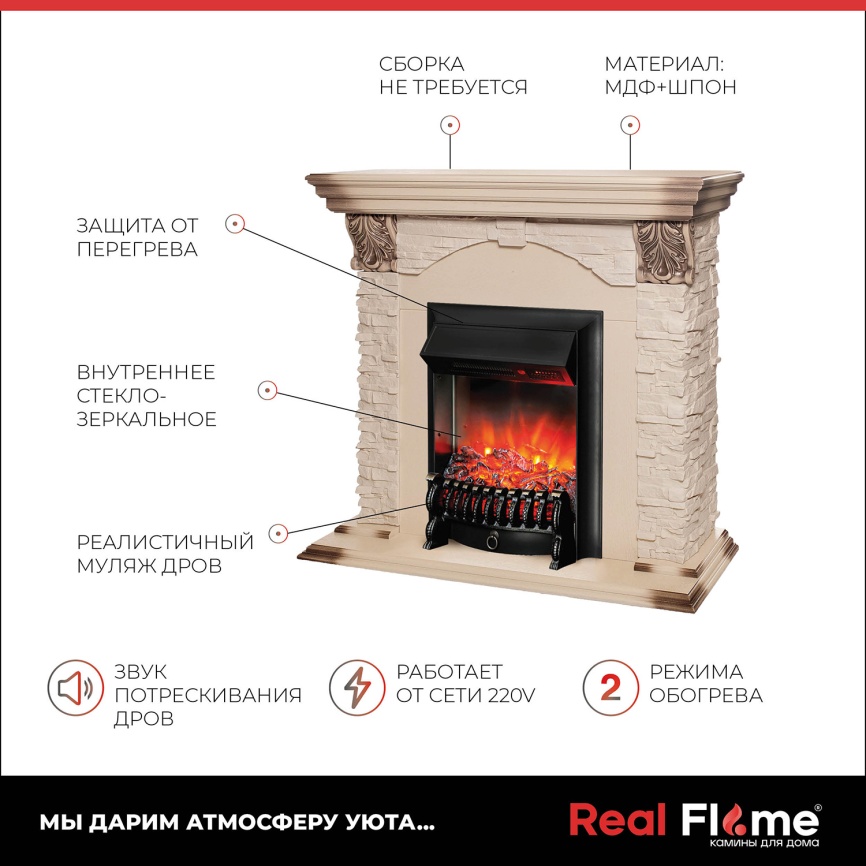 Каминокомплект Realflame DUBLIN LUX STD/EUG WT и Fobus BL фото 4