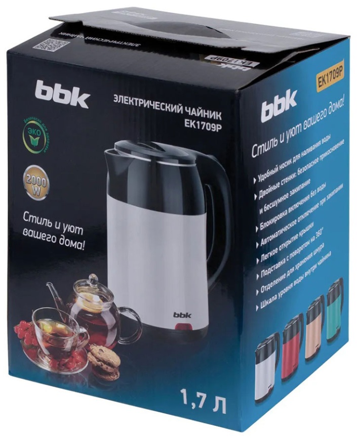 Чайник электрический BBK EK1709P черный/белый фото 7