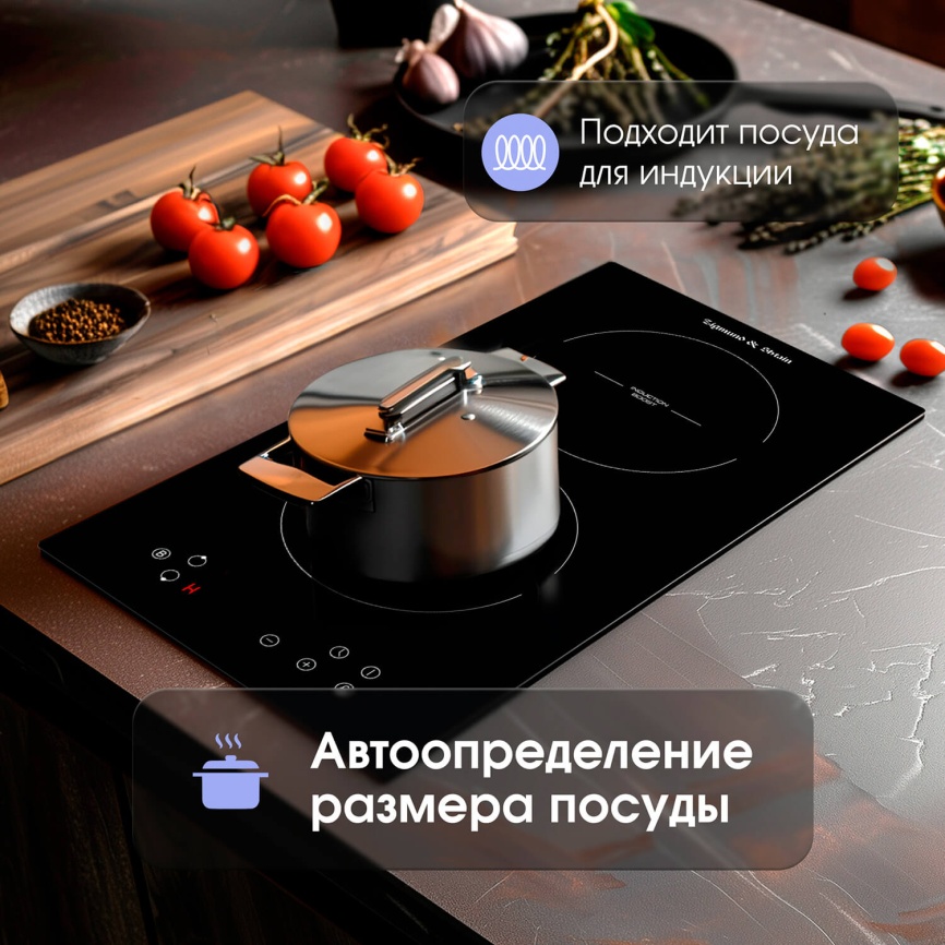 Электрическая варочная панель Zigmund & Shtain CI 33.3 B 28 см, 2 конфорки стеклокерамика, черный фото 7