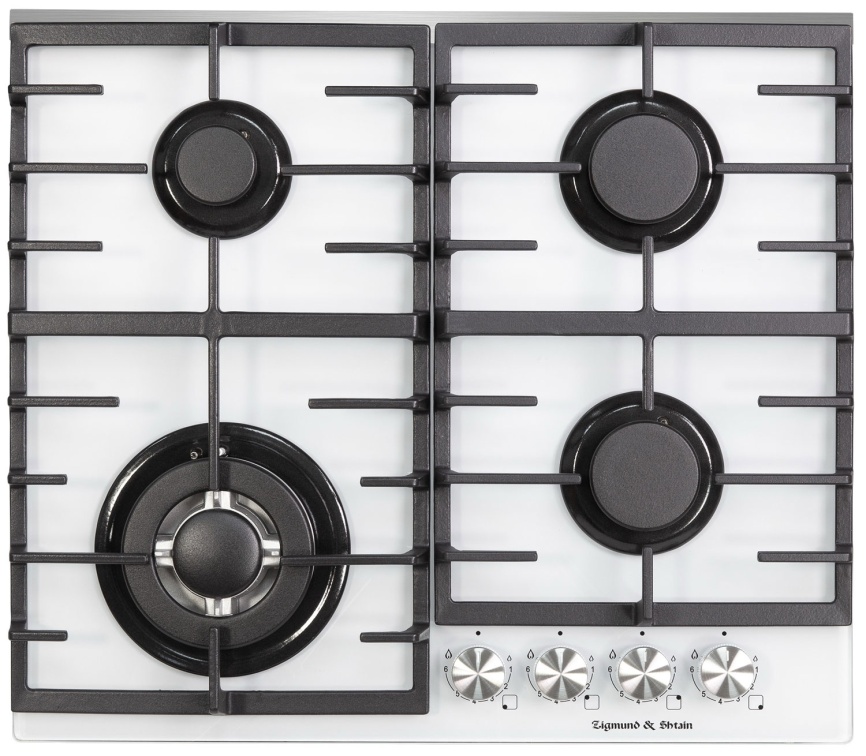 Газовая варочная панель Zigmund & Shtain M 28.6 W 28 см, 4 конфорки электроподжиг газконтроль, белый фото 1