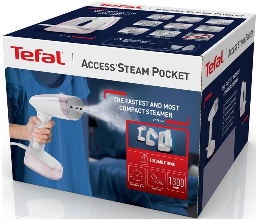 Ручной отпариватель Tefal Access Steam Pocket DT3050E1, белый/розовый фото 11