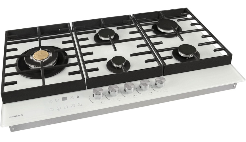 Газовая варочная панель Hiberg VM 9155 W 87 см, 5 конфорок, белый фото 5