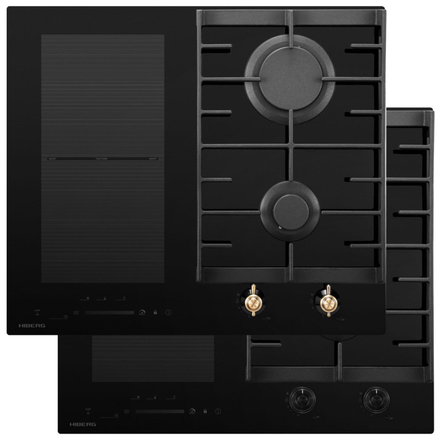 Комбинированная варочная панель Hiberg i-VM 6021 B 58 см, 4 конфорки электроподжиг газконтроль, черный фото 3