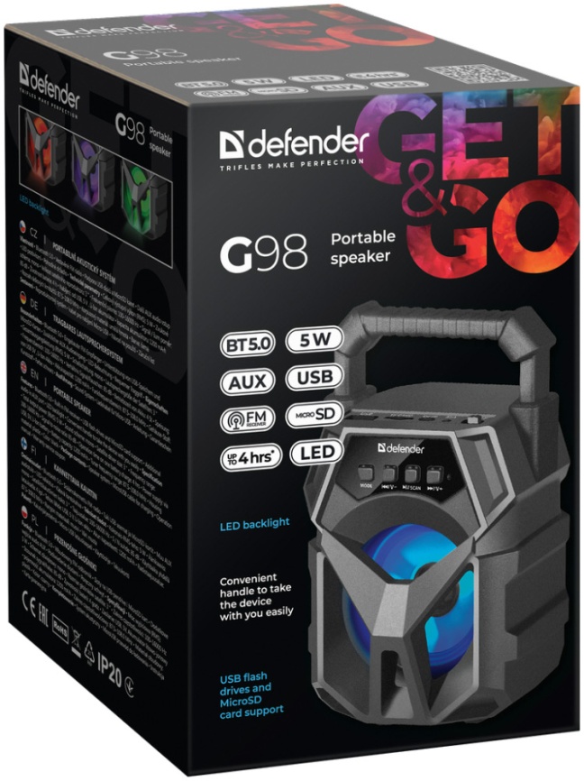 Портативная колонка Defender G98 5Вт, Light/BT/FM/TF/USB/AUX фото 6