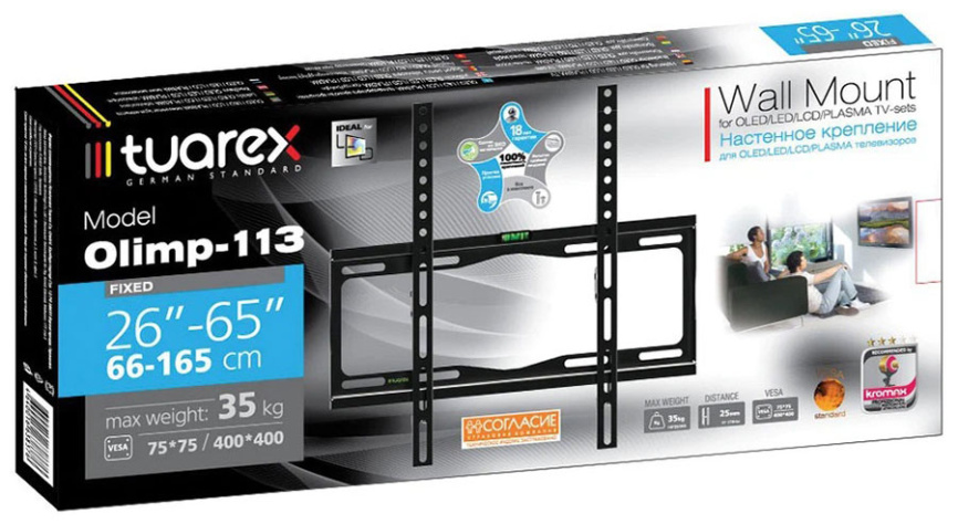 Настенный кронштейн Tuarex для LED/LCD/PLASMA телевизоров OLIMP-113 black фото 2