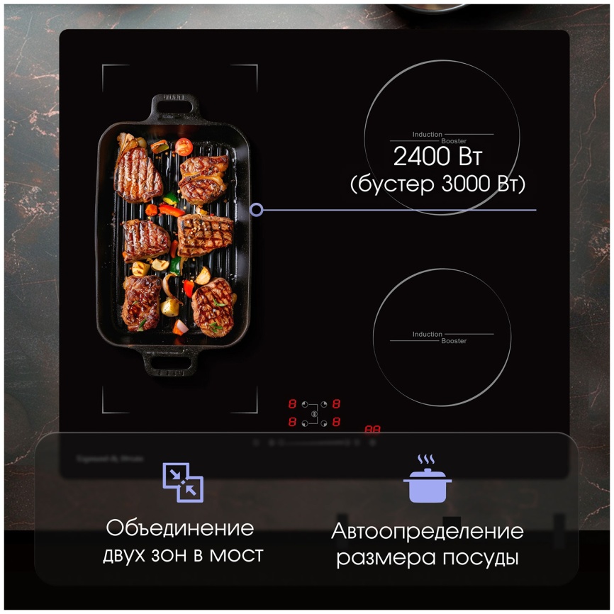 Индукционная варочная панель Zigmund & Shtain CI 46.6 B 59 см, 4 конфорки стеклокерамика, черный фото 6