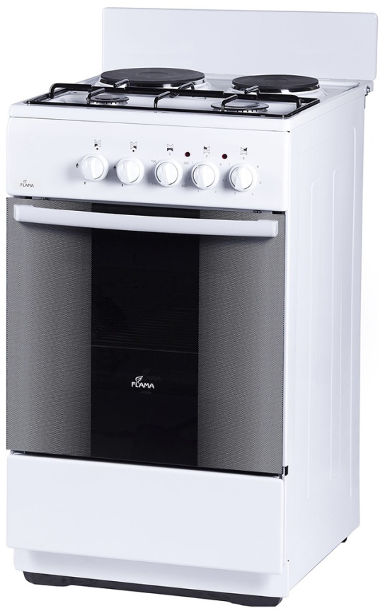 Комбинированная плита Flama RK 2201 W 50 см, 50 л, 4 конфорки, белый фото 1