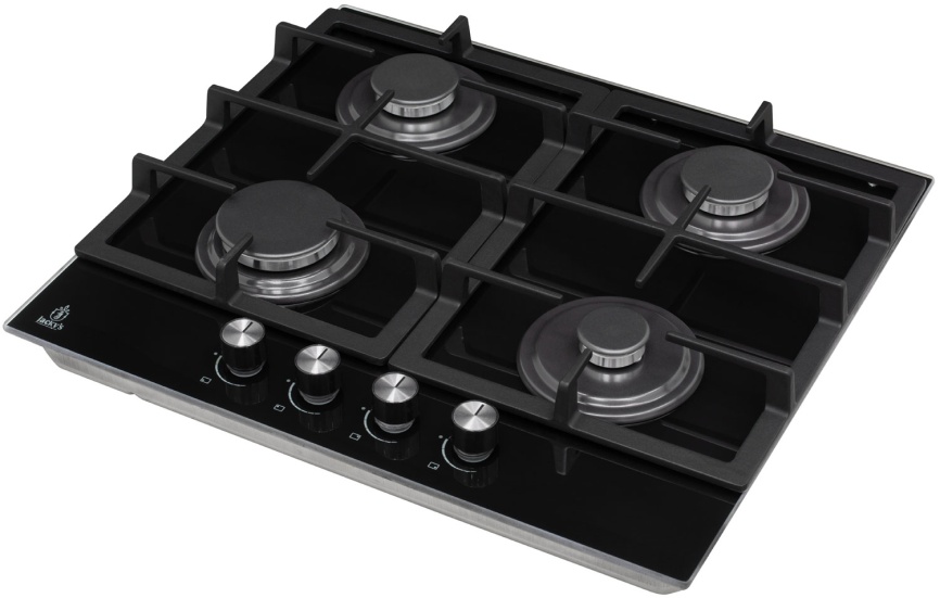 Газовая варочная панель Jacky's JH GB633 58 см, 4 конфорки электроподжиг газконтроль, черный фото 4