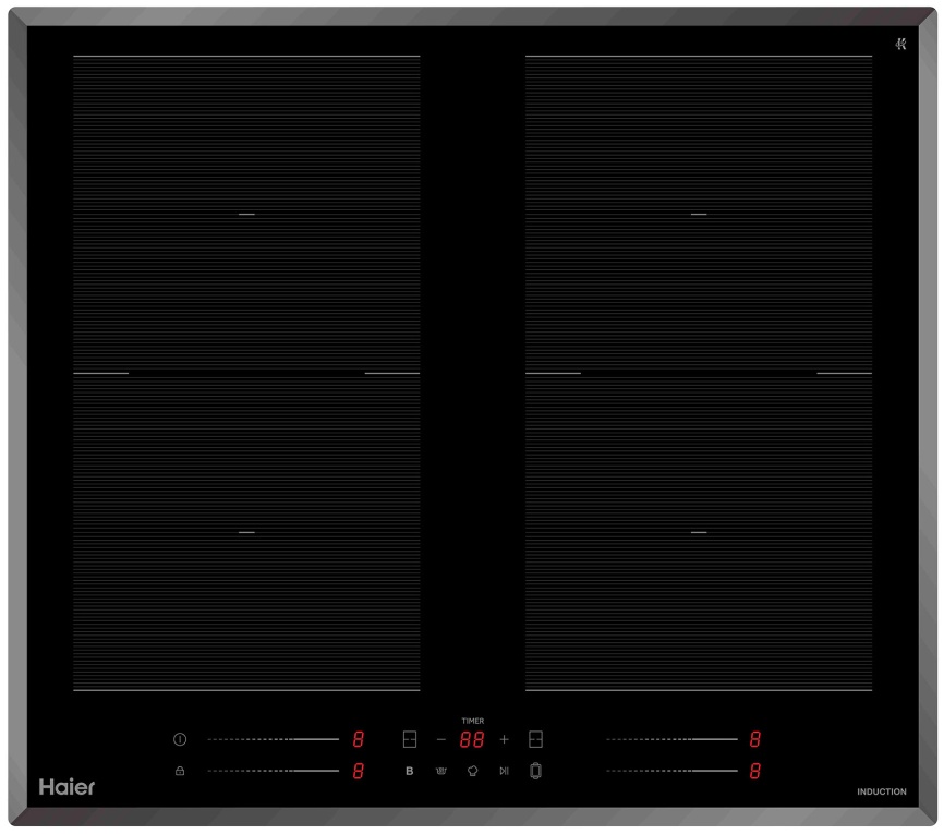 Электрическая варочная панель Haier HHY-Y64SFFVB 59 см, 4 конфорки стеклокерамика, черный фото 1