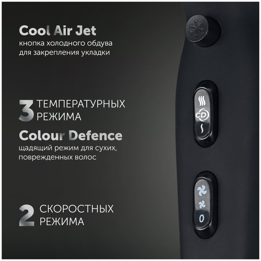 Фен Polaris PHD 2600ACi Salon Hair, черный фото 8