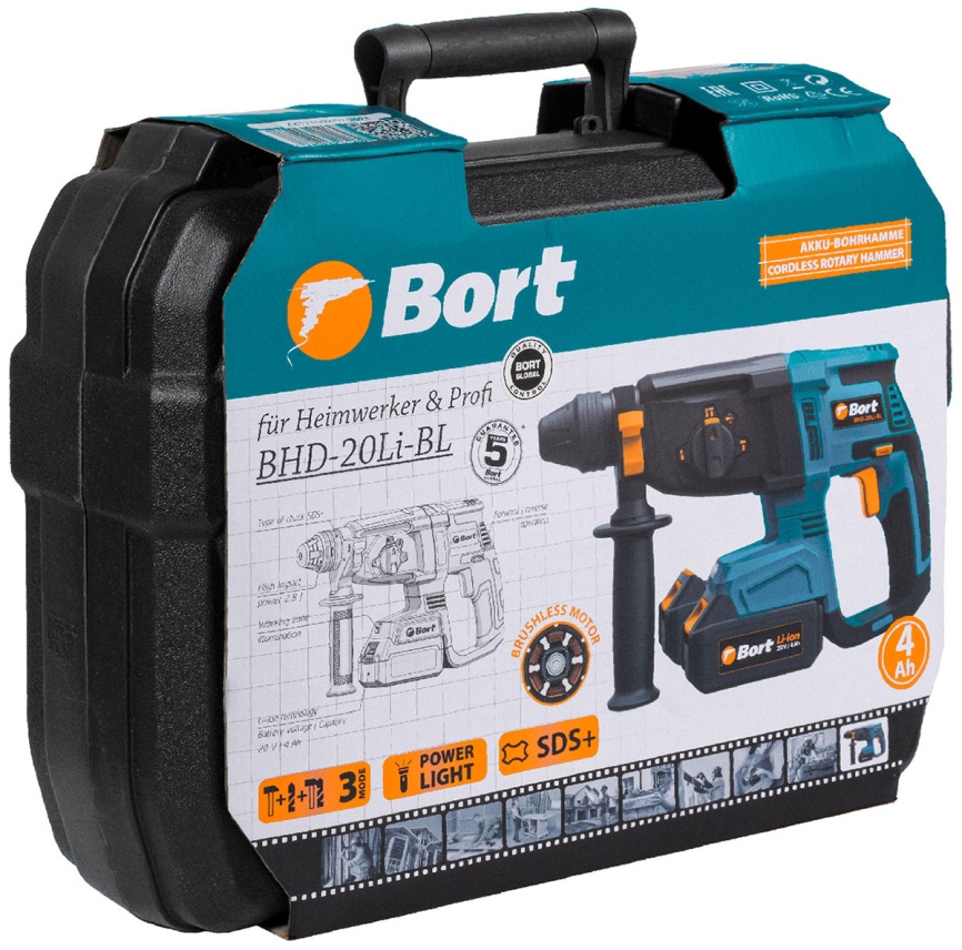 Перфоратор аккумуляторный Bort BHD-20Li-BL 2x4.0 А.ч фото 14