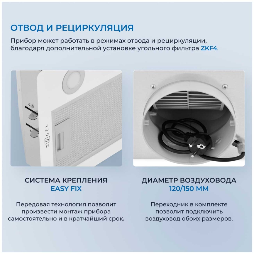 Вытяжка Zugel ZHI523W белая фото 6