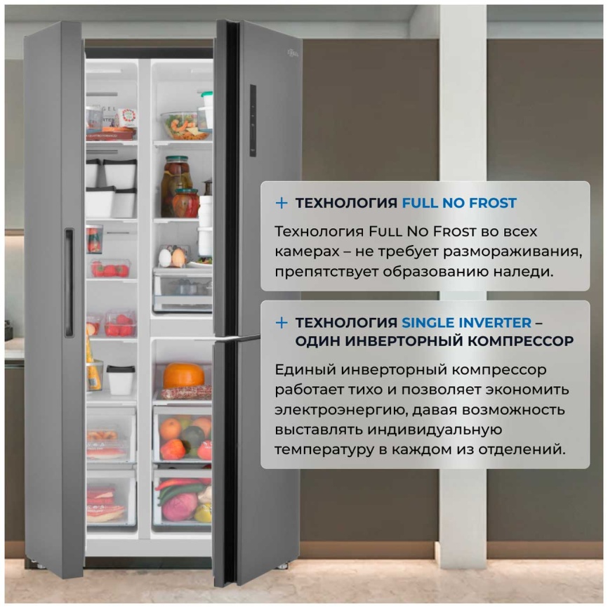 Холодильник Side-by-Side Zugel ZRTD459XB No frost, черный фото 5