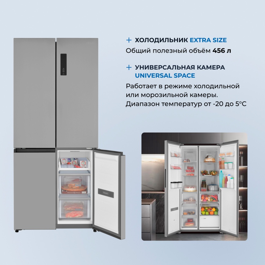 Многокамерный холодильник Zugel ZRCDI456X No frost, серый металлик фото 5