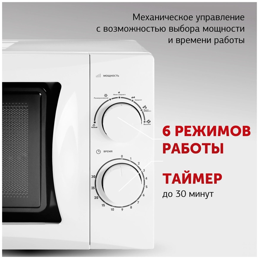 Микроволновая печь - СВЧ Starwind SMW3720, 20 л, 700 Вт, белый фото 10