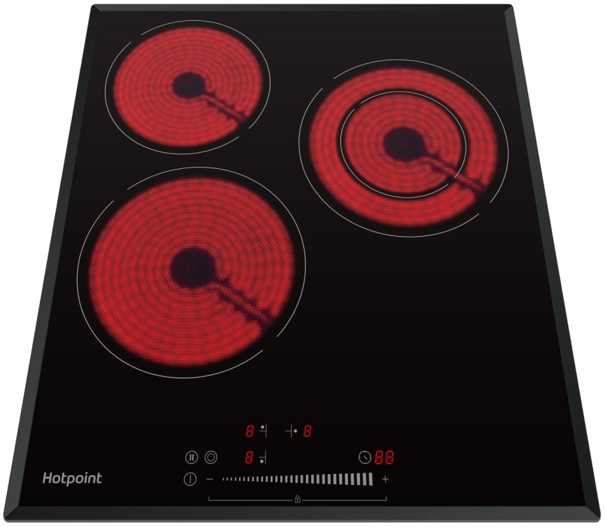 Электрическая варочная панель Hotpoint HR 4O3 BAS 45 см, 3 конфорки стеклокерамика, черный фото 3