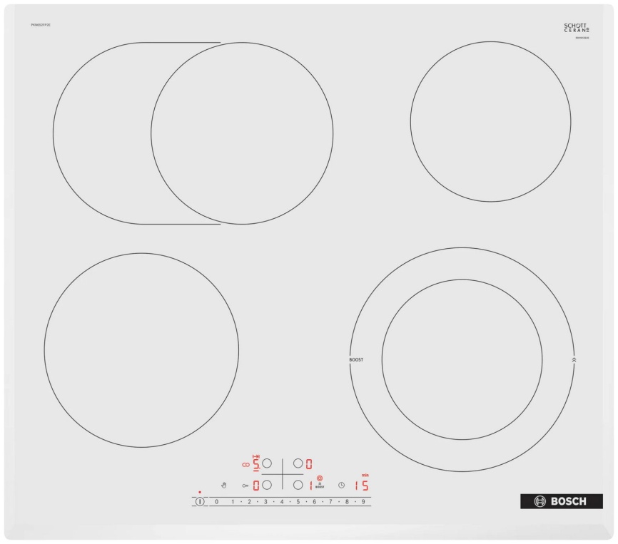 Электрическая варочная панель Bosch Serie | 6 PKN652FP2E 59 см, 4 конфорки стеклокерамика, белый фото 1