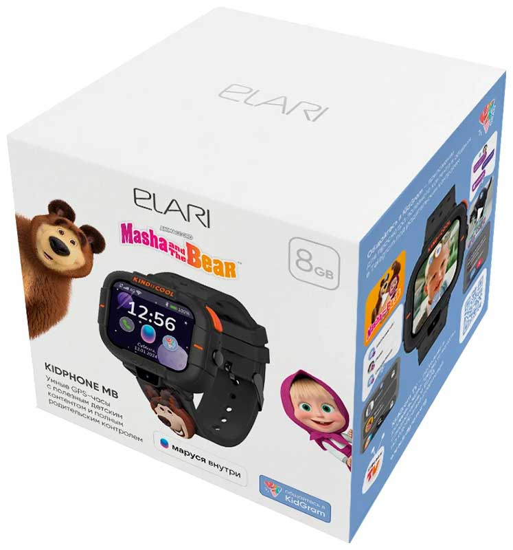 Детские часы-телефон  Elari KidPhone, Маша и Медведь (KP-MB-BLK) черные фото 5