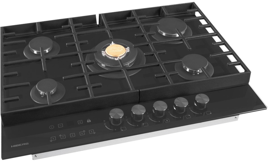 Газовая варочная панель Hiberg VM 7155 B 68 см, 5 конфорок электроподжиг газконтроль, черный фото 4