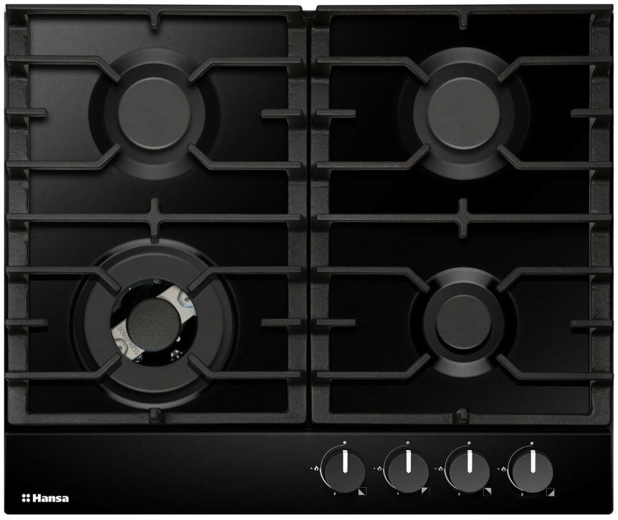 Газовая варочная панель Hansa BHGS611839 59 см, 4 конфорки электроподжиг газконтроль, черный фото 1