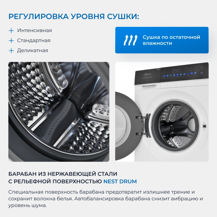 Стиральная машина с сушкой Zugel ZWDF107121I 10 кг, белый фото 6