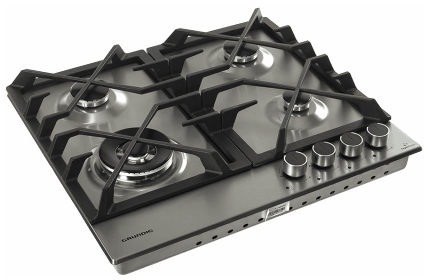 Газовая варочная панель Grundig GIGA 6234260 XE 58 см, 4 конфорки электроподжиг газконтроль, серебристый фото 2