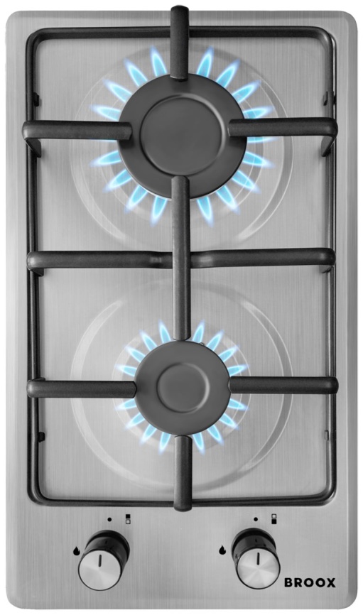 Газовая варочная панель Broox GR0260H00 Mt Tf 51 см, 2 конфорки электроподжиг газконтроль, серебристый фото 1