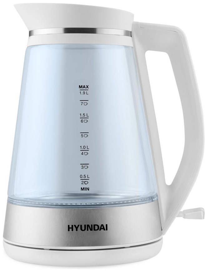 Чайник электрический Hyundai HYK-G3037, белый/прозрачный фото 4