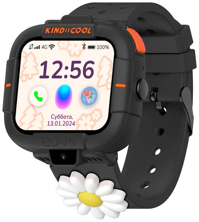 Детские часы-телефон  Elari KidPhone, Маша и Медведь (KP-MB-BLK) черные фото 1
