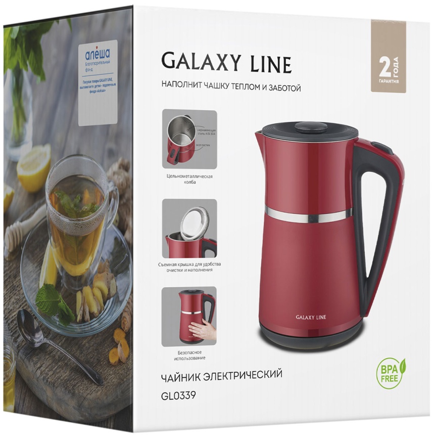 Чайник электрический Galaxy LINE GL 0339, красный фото 6
