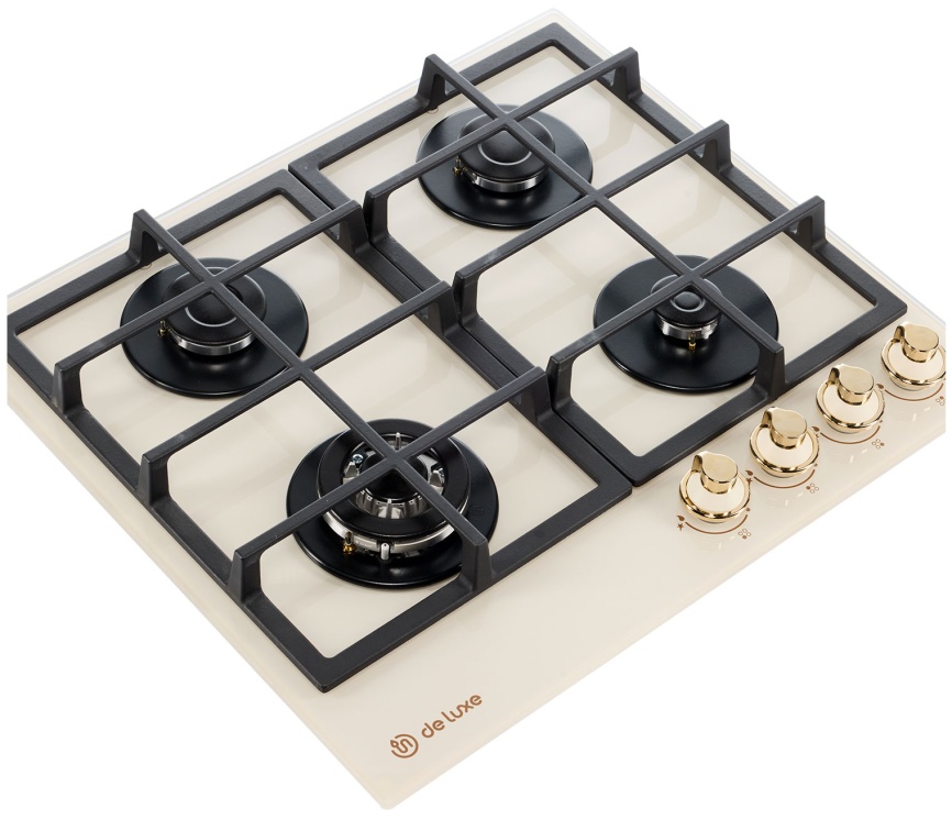 Газовая варочная панель De luxe GG4 750229F-TC-152 58 см, 4 конфорки электроподжиг газконтроль, бежевый фото 2