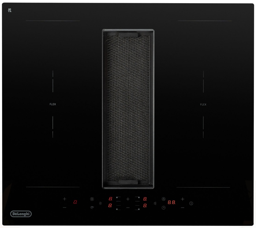 Индукционная варочная панель со встроенной вытяжкой De’Longhi ELETTRA 4B2F TC ARIA 59 см, 4 конфорки, черный фото 1