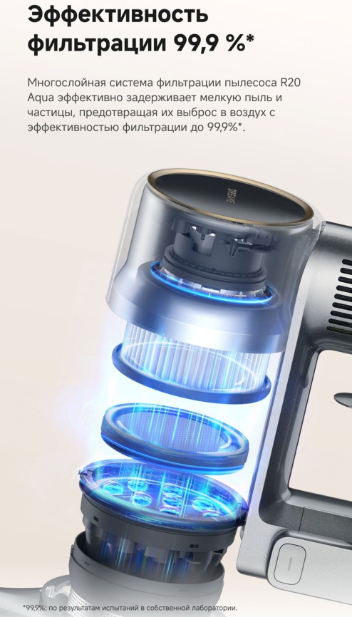 Пылесос вертикальный Dreame R20 Aqua, до 90 минут работы, серый фото 18