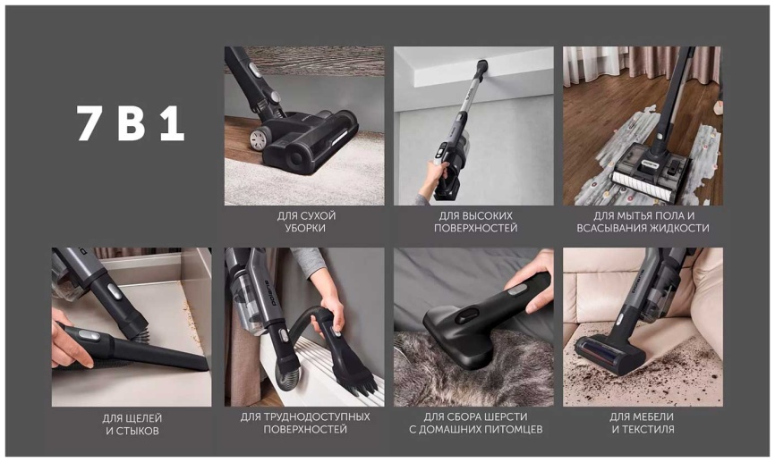 Беспроводной моющий пылесос Polaris PVCW 8090, до 60 минут работы, серый фото 18