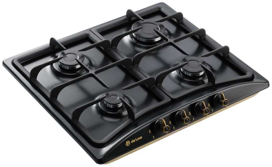 Газовая варочная панель De luxe 5840.00 гмв - 059ЧР 58 см, 4 конфорки электроподжиг, черный матовый фото 3