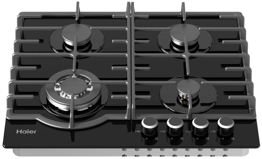 Газовая варочная панель Haier HHX-G64RFB 58 см, 4 конфорки электроподжиг газконтроль, черный фото 2