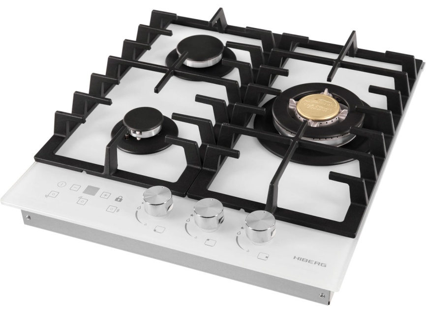Газовая варочная панель Hiberg VM 4535 W 45 см, 3 конфорки электроподжиг газконтроль, белый фото 4