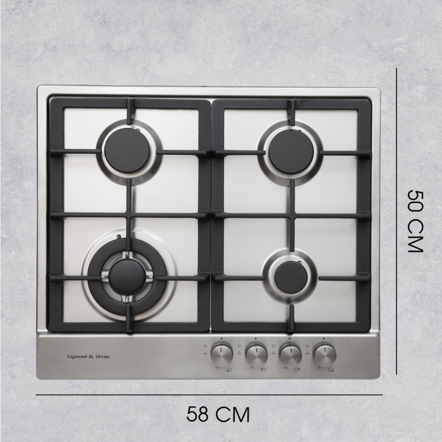 Газовая варочная панель Zigmund & Shtain GN 128.61 S 58 см, 4 конфорки электроподжиг газконтроль, серебристый фото 10
