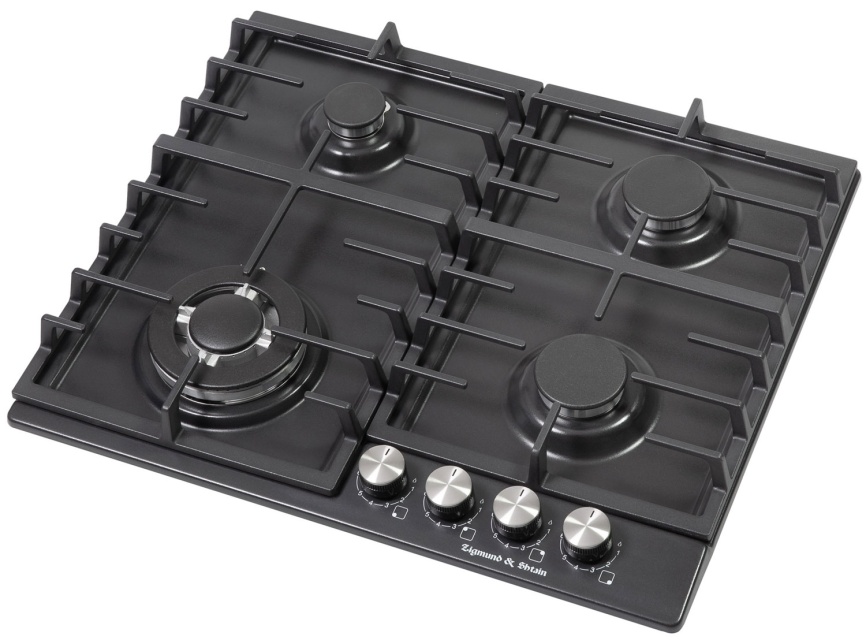 Газовая варочная панель Zigmund & Shtain G 20.6 B 20 см, 4 конфорки электроподжиг газконтроль, черный фото 2