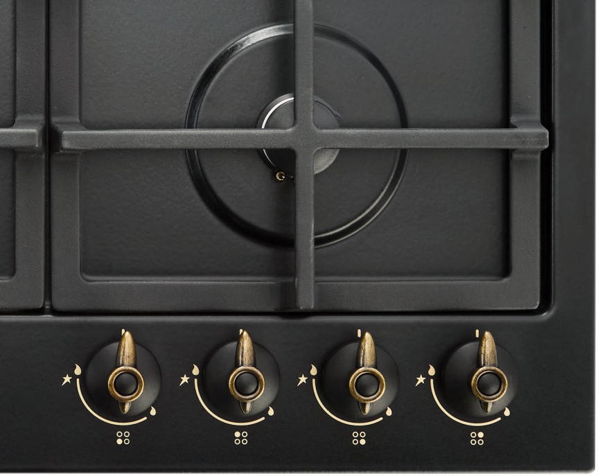 Газовая варочная панель De luxe TG4 750231 F - 079 60 см, 4 конфорки электроподжиг газконтроль, черный матовый фото 6