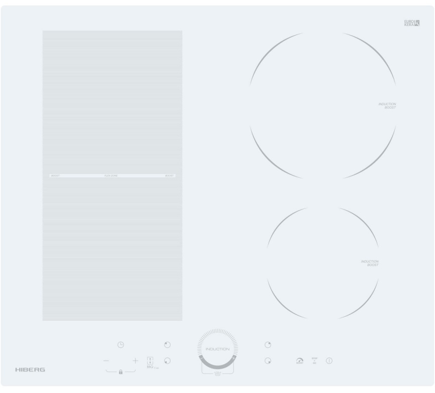 Электрическая варочная панель Hiberg i-MS 6049 W 59 см, 4 конфорки стеклокерамика, белый фото 1