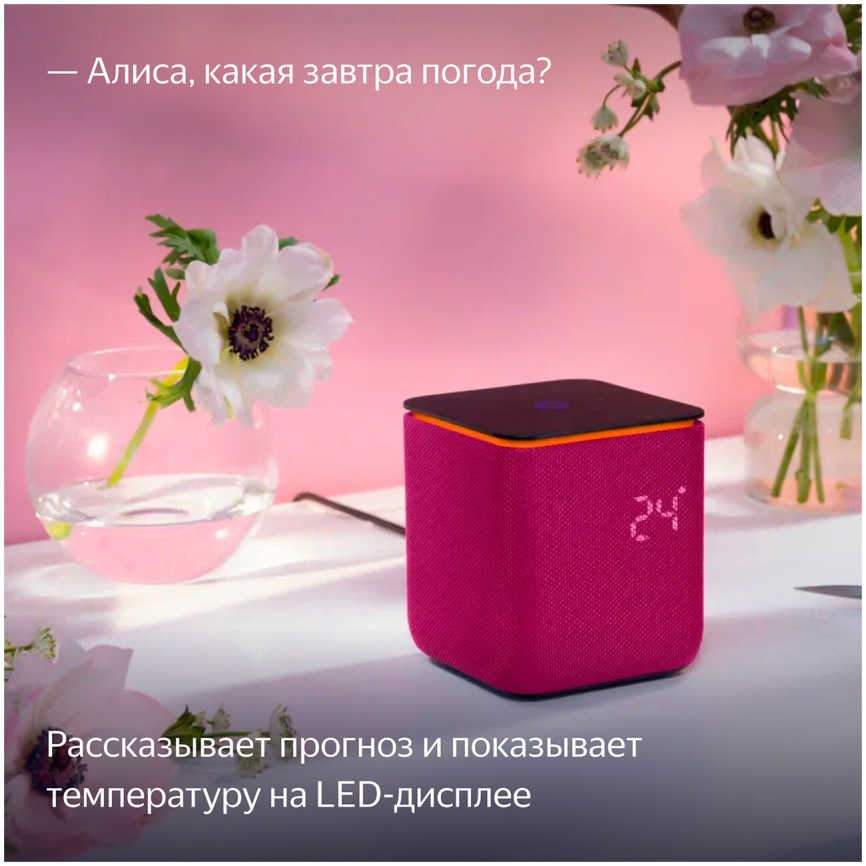 Умная колонка Яндекс Станция Миди с Алисой, с Zigbee, 24Вт, малиновый фото 10
