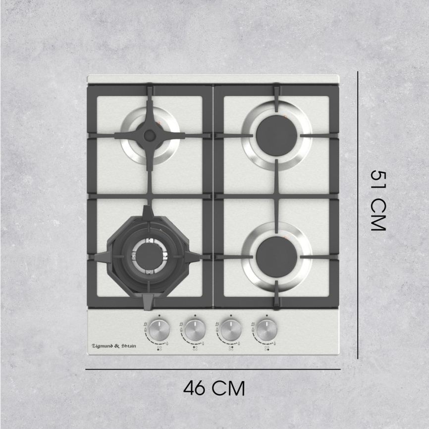 Газовая варочная панель Zigmund & Shtain G 15.4 S 46 см, 4 конфорки электроподжиг газконтроль, серебристый фото 10
