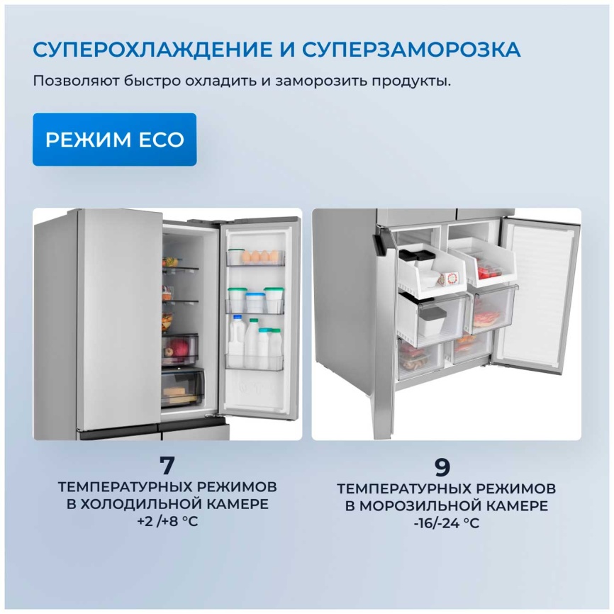 Многокамерный холодильник Zugel ZRCD430X No frost, серый металлик фото 6