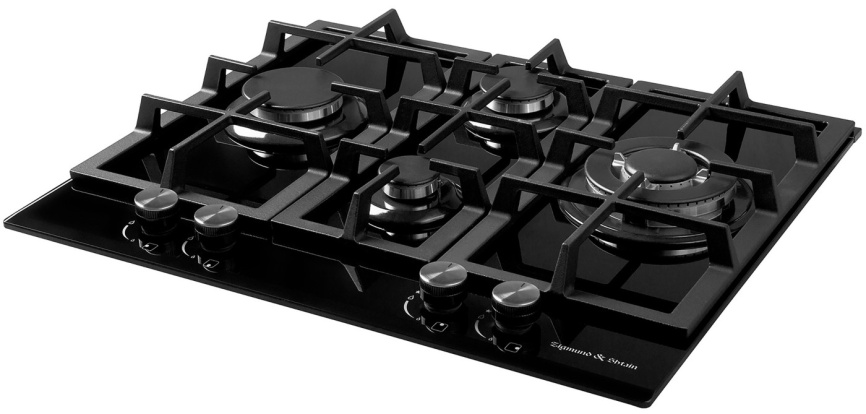 Газовая варочная панель Zigmund & Shtain MN 155.61 B 60 см, 4 конфорки электроподжиг газконтроль, черный фото 2