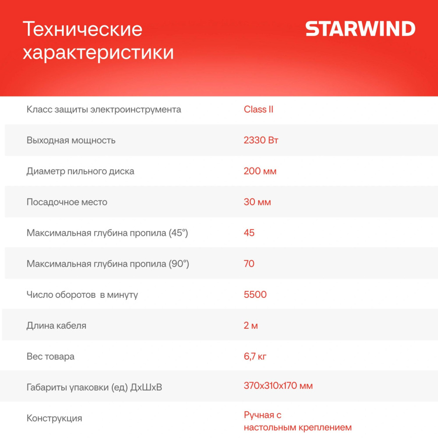 Циркулярная пила (дисковая) STARWIND CS200-2330C фото 4