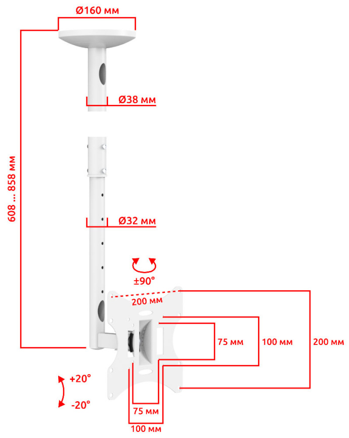 Кронштейн для телевизора UniTeki CD2101NW white фото 6