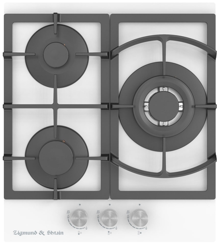 Газовая варочная панель Zigmund & Shtain M 26.4 W 46 см, 3 конфорки электроподжиг газконтроль, белый фото 1