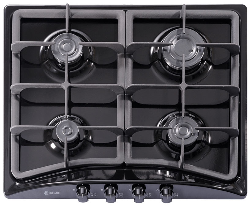 Газовая варочная панель De luxe 5840.00 гмв - 055ЧР 58 см, 4 конфорки электроподжиг газконтроль, черный фото 1