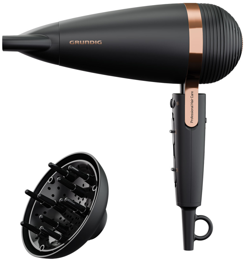 Фен Grundig HD 8080, мощность 2300Вт, ионизация, 3 режима температуры, черный фото 2
